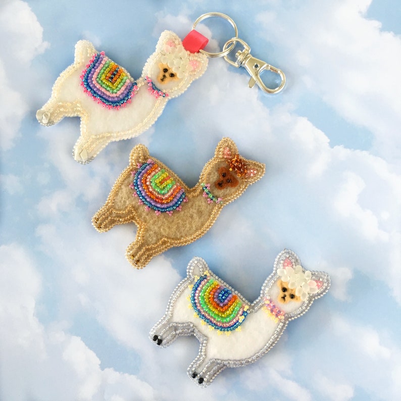 Alpaca Pin Hand Beaded Brooch Gift for Llama Lover White Etsy