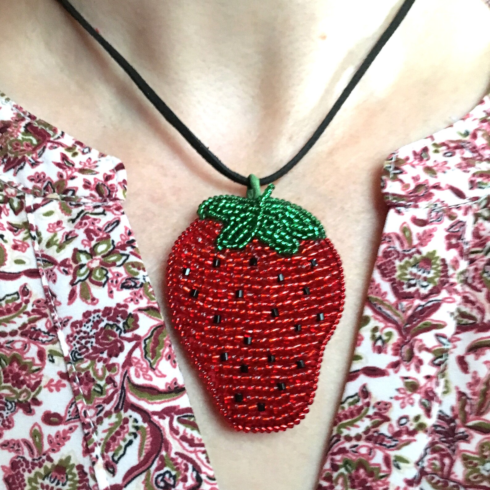 Beaded Strawberry Keychain or Pendant Hand Embroidered Summer Etsy