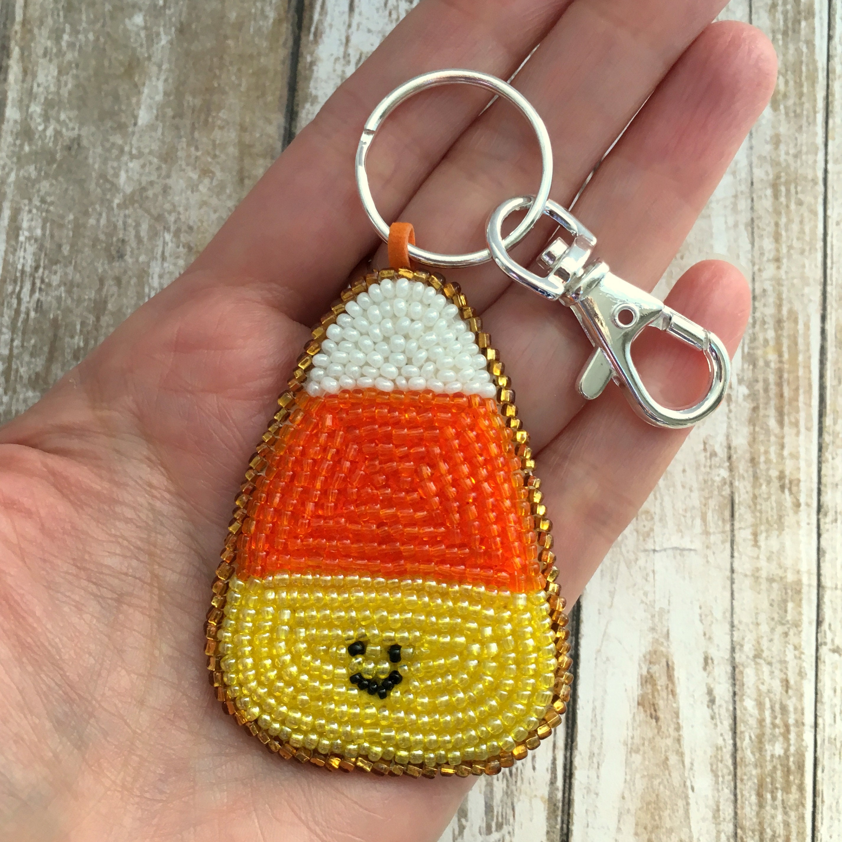 Beaded Candy Corn Keychain or Pendant, Hand Embroidered Fall Gift ...