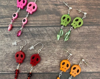 Halloween Skull Earrings, Dangle Earrings for October