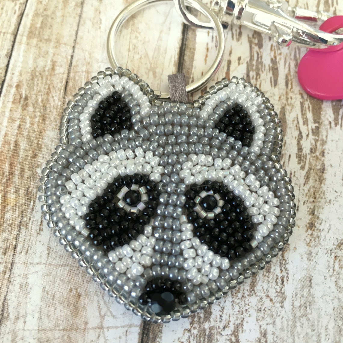 Raccoon Face Keychain, Bead Embroidered Purse Charm, Cute Gift Idea for ...