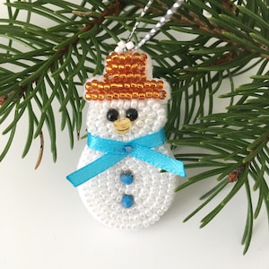 Beaded Snowman Christmas Tree Ornament or Gift Topper, Festive Hand-Beaded Christmas Decoration, Christmas Host Thank You Gift