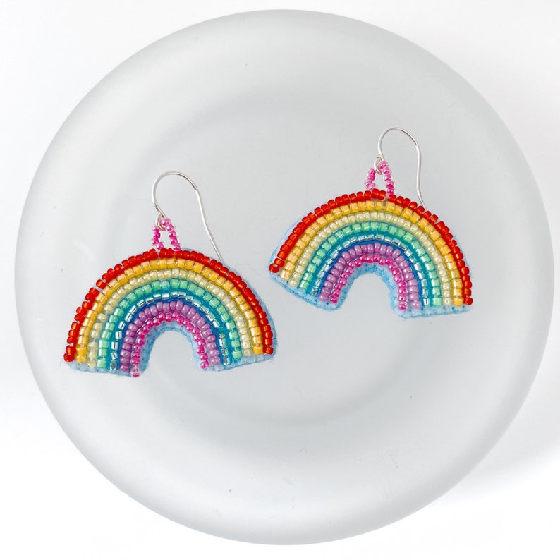Lightweight with Sterling Silver Hooks for Sensitive Ears Mini Beaded Rainbows Gift for Hope and Positivity Rainbow Earrings
