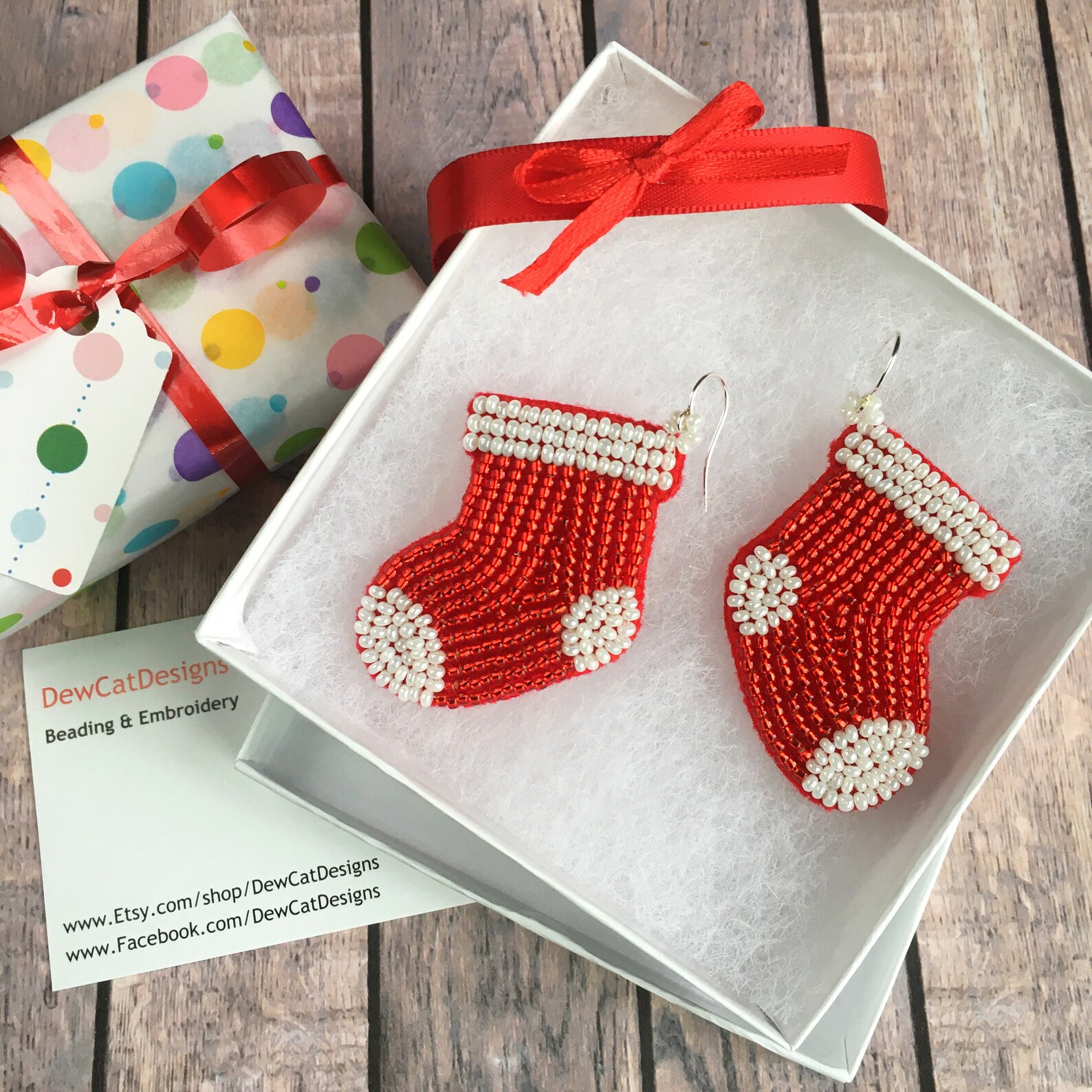 Red Stocking Earrings, Novelty Christmas Jewellery, Fun Festive