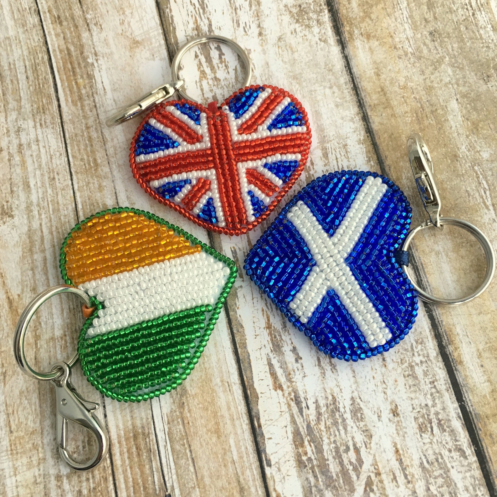 Union Jack Heart Keychain Hand Beaded UK Flag Winter Etsy