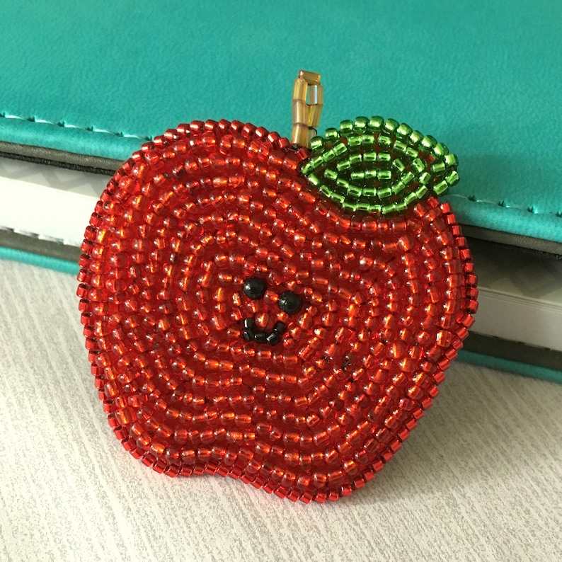 Apple Brooch, Cute Hand Beaded Fruit Pin, Gift for Her, Fall Autumn Harvest Lapel Pin, image 1