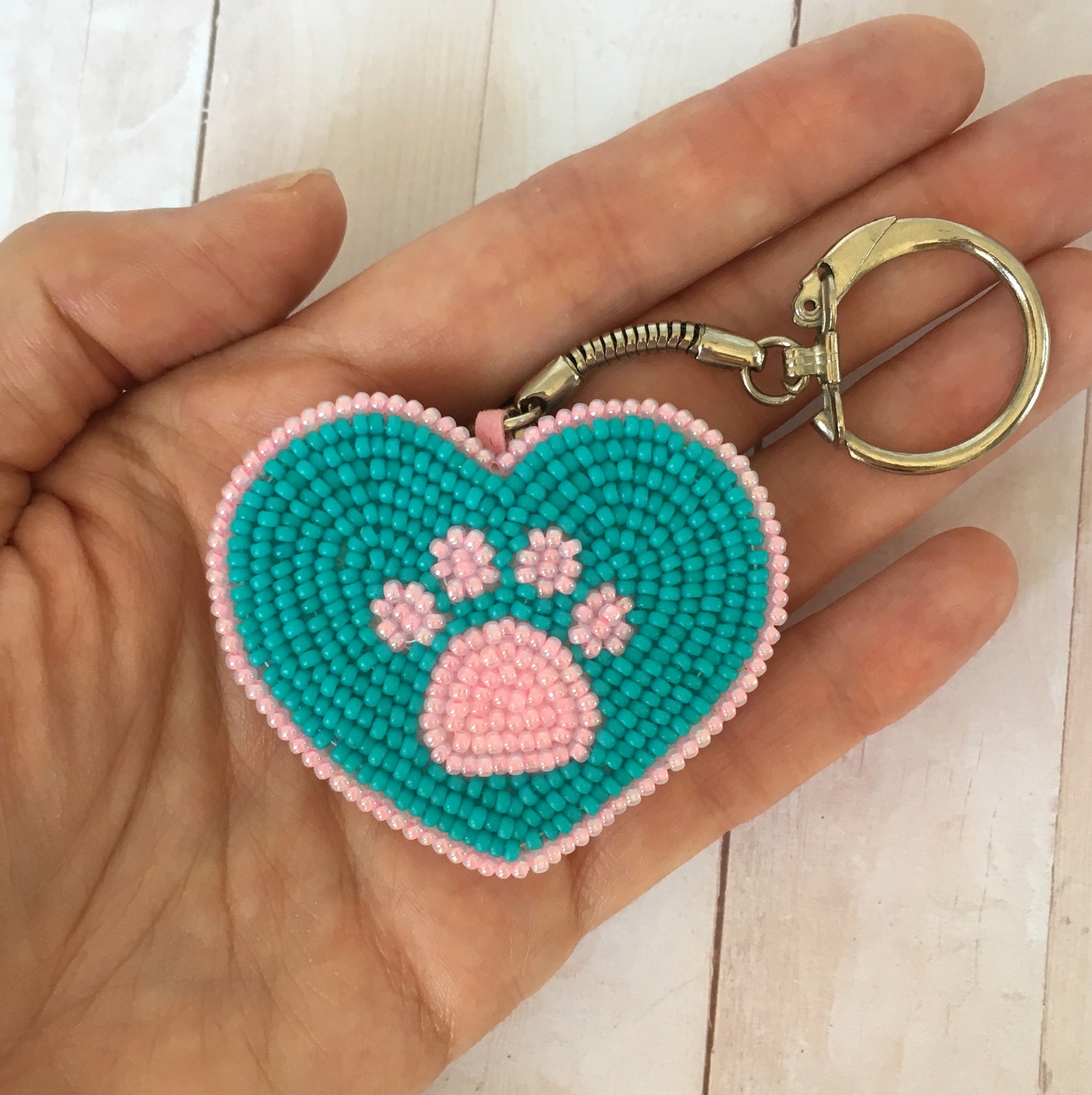 Pawprint Keychain Pink Turquoise Colours Heart Backpack Bag Etsy