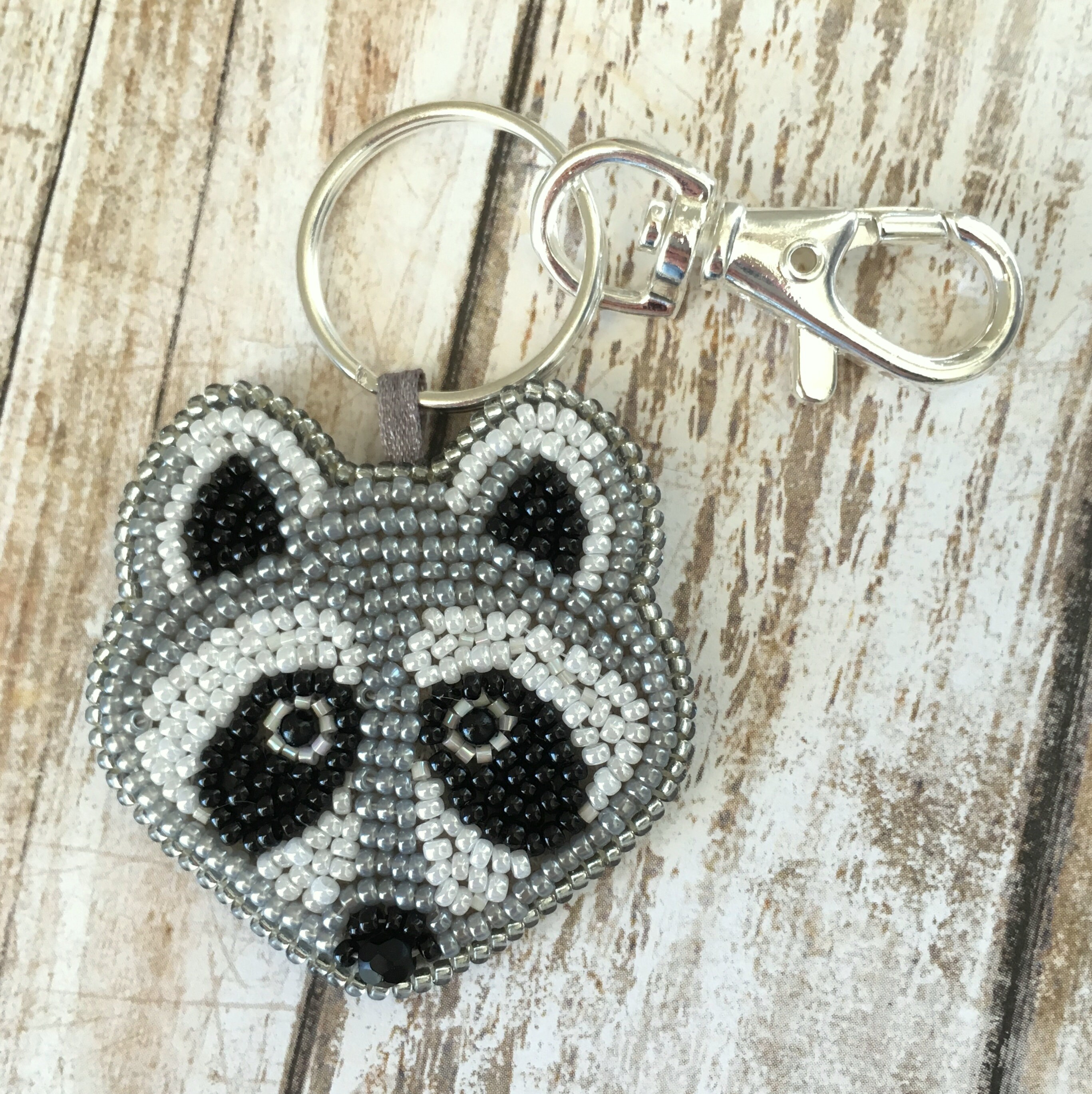 Raccoon Face Keychain, Bead Embroidered Purse Charm, Cute Gift Idea for ...