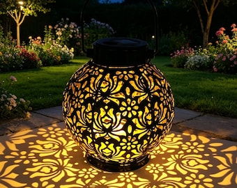 Hanging Metal Solar Lantern Lights, Waterproof Iron LED Outdoor Pendant Lamp, Rustic Patio Yard Garden Decor,  Porch Hanging Lighting Gift