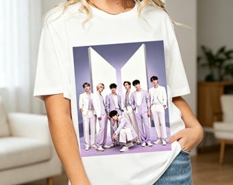 BTS Group Graphic T-Shirt, Bangtan Boys Portrait Tee, Kpop Fan Gift Tshirt, Unisex Casual Concert Outfit for ARMY
