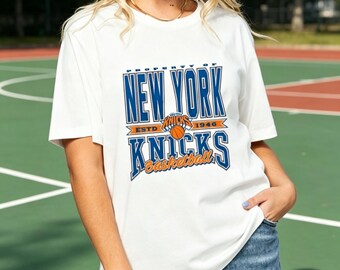 Womens NY Knicks Basketball T Shirt, New York Knicks Fan Casual Streetwear Tee, Stadium Watch Party Outfit Top For Her