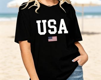 Women's USA Flag T-Shirt, 4th of July Memorial Day Gift, Casual Short Sleeve Top, Patriotic American Pride Tee