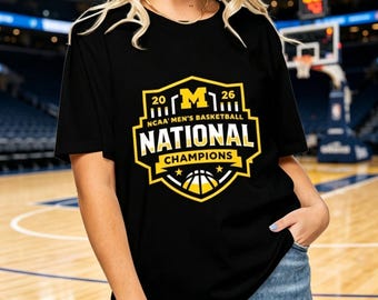 Michigan Wolverines 2026 Basketball National Champions Tee, College Championship Badge Fan T-Shirt, Sports Supporter Casual Streetwear Top