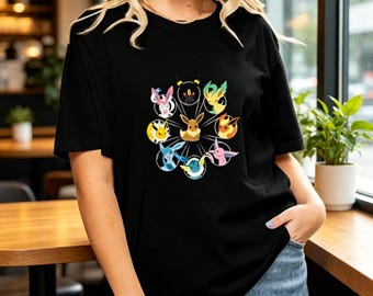 Women’s Evolving Fantasy Fox Circle Graphic T-Shirt, Cute Anime Cartoon Casual Crew Neck Tee for Anime Fans Streetwear