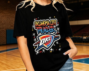 Vintage Airbrush OKC Thunder T-Shirt, Oklahoma City Basketball Graffiti Logo Fan Graphic Tee, Streetwear Sports Supporter Top