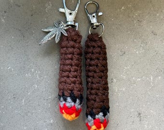 Crochet Handmade Joint/Blunt Keychain - pink, Brown, or white- comes with or without charm
