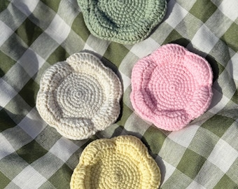 Handmade Crochet Flower Coasters | Cottagecore Floral Drink Mug Rug | Trinket Tray (Custom Colors)