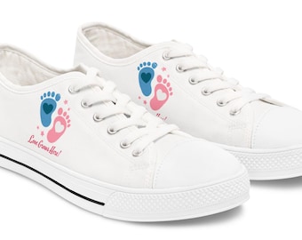 Gender Reveal Sneakers, Pink Blue Baby Announcement Shoes, Team Boy Girl Low Tops