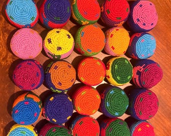 Handwoven Footbag, Colorful Hacky Sack for Juggling, Durable Kickball, Skill Toy for Tricks, Sensory Fidget Ball, Handmade Stress Relief Toy