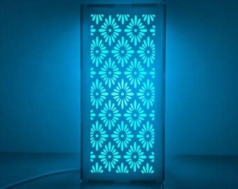 Boho Floral Wooden Light Box SVG | Floral Laser Cut Lamp File | Boho Flower Lantern SVG | Glowforge Table Lamp Pattern