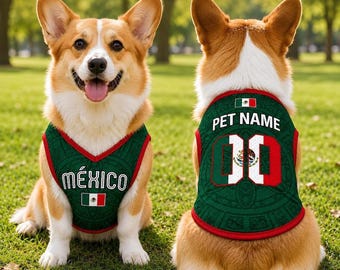 Personalized Mexico Print Mesh Pet Jersey, Custom Dog Cat Soccer Shirt, Name Number Football Outfit for Pets
