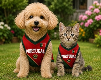 Personalized Portugal Print Mesh Pet Jersey, Custom Dog Cat Soccer Shirt, Name Number Football Outfit for Pets