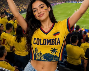 Camiseta corta personalizada de Colombia, camiseta de fútbol de Colombia con nombre y número personalizados, regalo para aficionadas al fútbol para mujeres, camiseta para el día del partido.