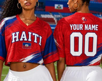 Camiseta corta personalizada de Haití, camiseta de fútbol de Haití con nombre y número personalizados, regalo para aficionados al fútbol haitiano, camiseta de fútbol juvenil