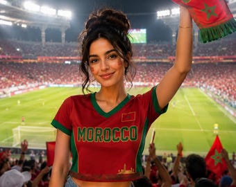 Camiseta corta personalizada de Marruecos, camiseta de fútbol de Marruecos con nombre y número personalizados, regalo para aficionados al fútbol marroquí, camiseta de mujer