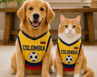 Personalized Colombia Pet Jersey, Custom Dog Cat Soccer Shirt, Name Number Football Outfit, Colombia Pet Fan Gift