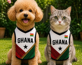 Personalized Ghana Print Mesh Pet Jersey, Custom Dog Cat Soccer Shirt, Name Number Football Outfit for Pets