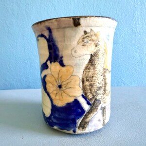 Rare Vintage Davila Brodsky Pottery Horse Santa Fe Rabbitworks Hand-Painte Stoneware Tumbler