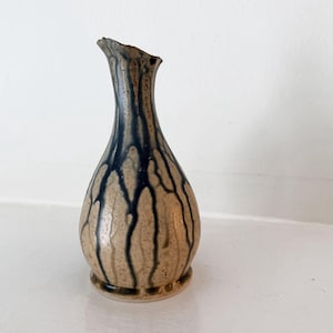 David Bellar Studio Pottery Vase Signed Cream Blue Drip Glaze Hand Thrown Stoneware NC