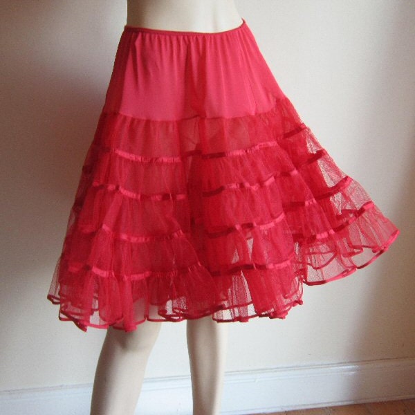 Vintage 50s net crinoline petticoat underskirt bright red dance skirt