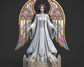 Engel Glasmalerei-Stil Flügel STL-Datei, geflügelter Engel 3D Druckmodell, Fantasy Engel Statue, Harz druckbare Figur, digitaler Download