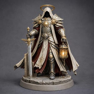 Strålande riddare STL, helig paladinminiatyr, änglalik korsfararfigur, fantasy DND RPG-boss, 3D-utskriftsmodellfil