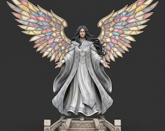 Angel Holy Stained Glass Wings STL | Celestial Angel Statue 3D Print | Fantasy Winged Female Miniature On Base | Resin Printer Model - DND