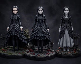 3er Pack - sodassday Addams Gothic Viktorianisches Kleid STL | Dark Gothic Girl 3D Druck Modell | Halloween-Figur | Harz-Miniatur-Datei - FEST