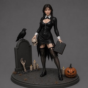 Wednesday Addams Black Dress Inspired STL File, Gothic Psychic Ritual Girl 3D Model for Resin Print - Fan Made - Split Parts AND Solid