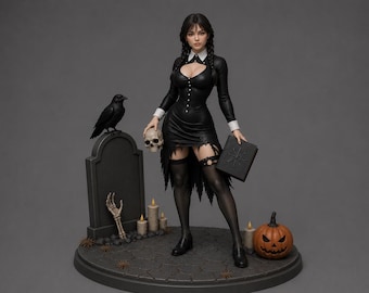 Wednesday Addams Black Dress Inspired STL File, Gothic Psychic Ritual Girl 3D Print Model for Resin Printing - Spooky Fan Made - SOLID Piece