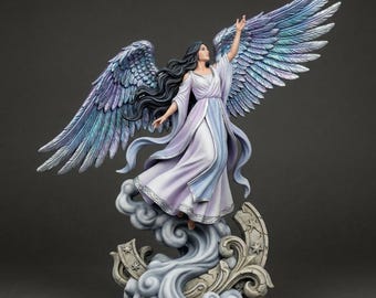 Engel erreicht den Himmel STL-Datei | Himmlische Engel Statue 3D Druck | Fantasie geflügelte weibliche Miniatur Auf Sockel | Druckermodell aus Resin - DND