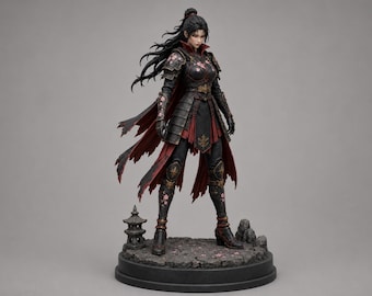 Female Armored Samurai Warrior STL File | Fantasy Female Samurai 3D Print | Japanese Warrior Statue | Resin Miniature Model