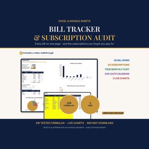 Bill Tracker & Subscription Audit Spreadsheet | Monthly Budget Planner (Digital Download)