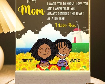 Personalized Mom LED Light, Custom Cartoon Night Light, Acrylic Mother's Day Gift from Daughter Son, Birthday Present for Mom