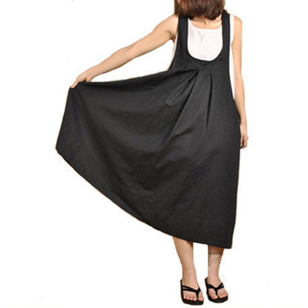 Black Dress Suspender Skirt Linen Dress Cotton Dress Loose Sundress