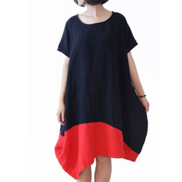 Woman Dress Linen dress Cotton Dress Summer Dresses Black Red Dress