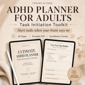 Agenda TDAH pour adultes, boîte à outils de lancement de tâches, agenda de productivité imprimable, cahier d'exercices des fonctions exécutives, agenda numérique GoodNotes PDF