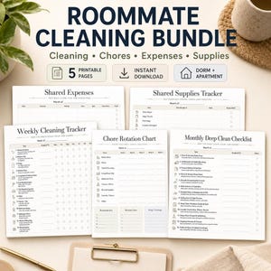 Roommate Chores Bundle, Monthly Deep Cleaning Checklist & Shared Expenses Tracker
