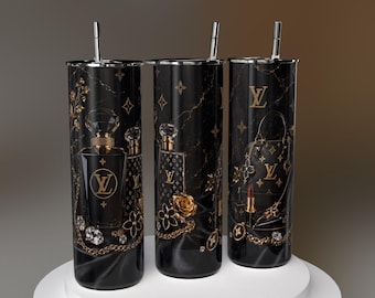 Motif PNG pour gobelet de luxe noir et or | Parfum, sac à main et talons hauts | Téléchargement numérique