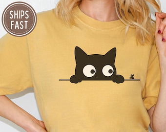 Cat Lover Shirt for Her Black Cat Graphic Tee for Cat Mom Birthday Gift for Cat Owner Funny Top for Cat Dad Minimalist Tshirt